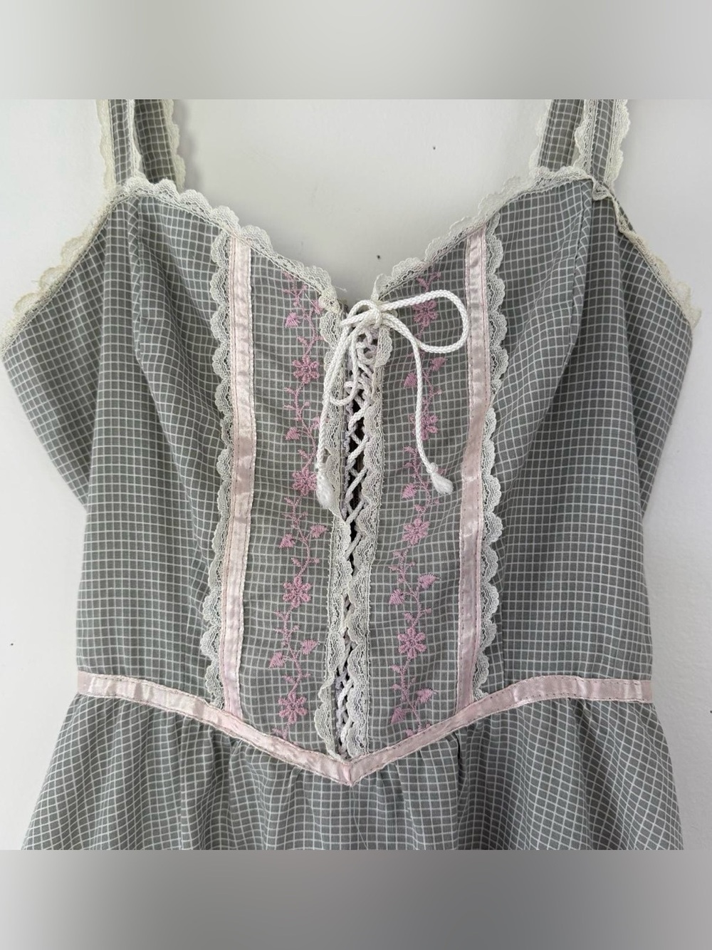 Vintage Gunne Sax Style Prairie Lace Up Maxi Dress Romantic Cottage Embroidered - Picture 2 of 8
